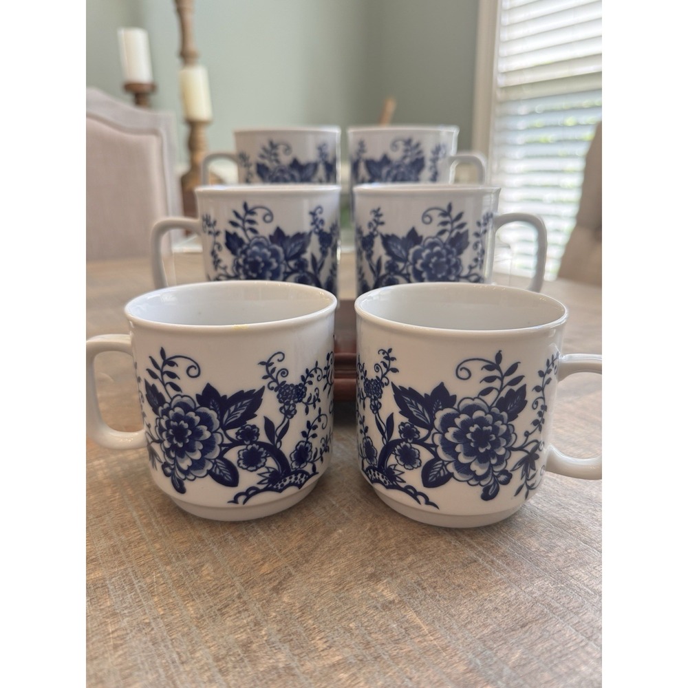 Vintage Kayla Rhapsodie Blue Onion Porcelain Coffee Mug - Set Of 6 GDR